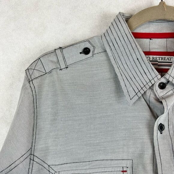 No Retreat Engineer Grey Black Striped Button Up Casual Shirt - Picture 4 of 12